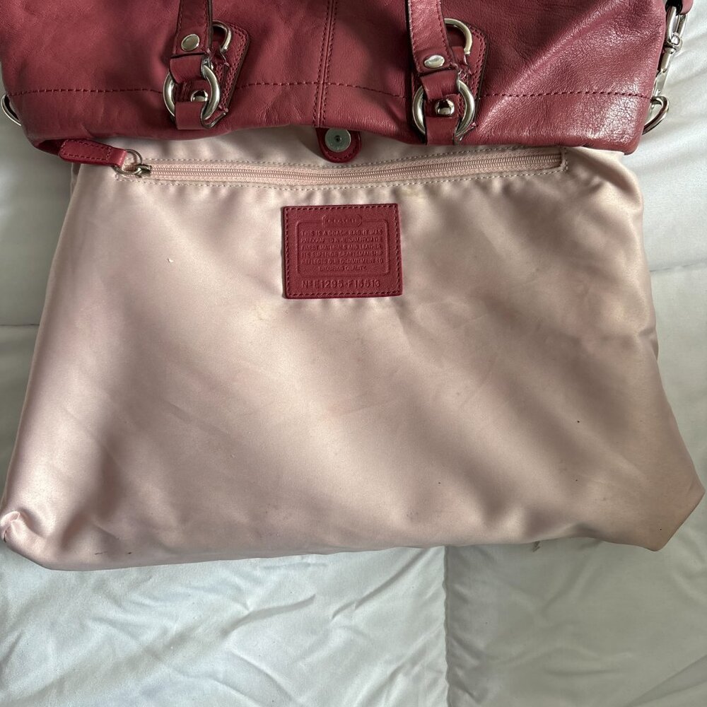 Coach Ashley Pleated Convertible Leather Satchel Mauve with Wallet - Picture 9 of 16